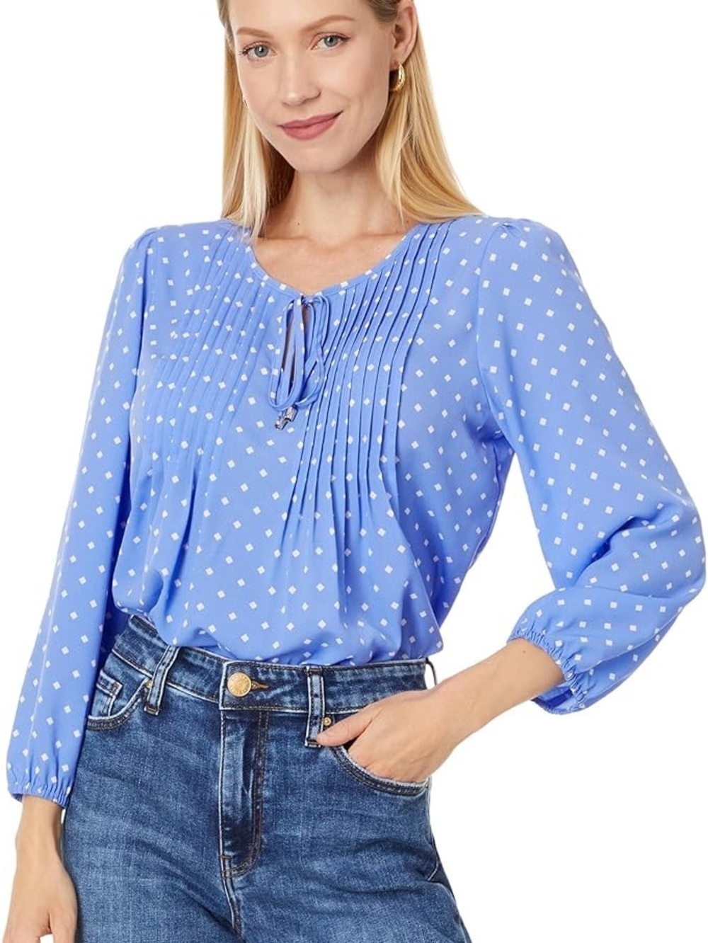 Tommy Hilfiger Women's Pintuck Long Sleeve Chiffon Blouse
